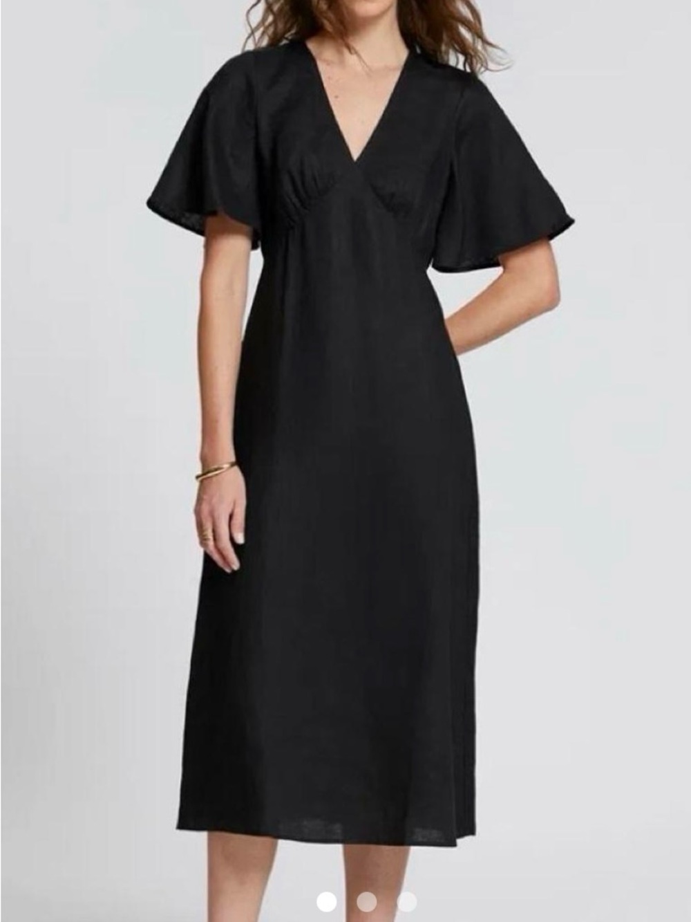 & OTHER STORIES Butterfly Sleeve V Neck Midi Dress in Black US 8